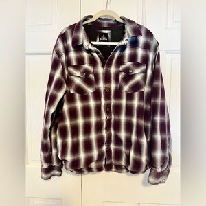PrAna Asylum Flannel Shirt Men’s XL Dark Maroon/Purple 100% Organic Cotton